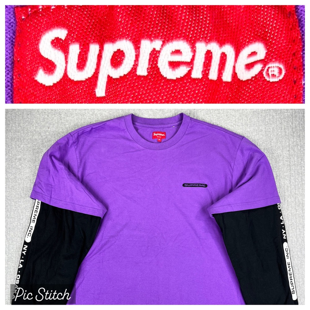 New Supreme L/S Tee Men XL Purple Black Layered Sleeve NY LA Osaka T-Shirt